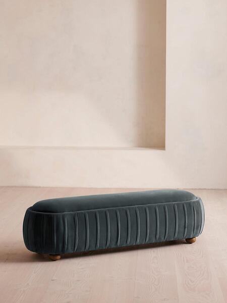  Soho Home Vivienne Bench, Velvet, Grey Blue 