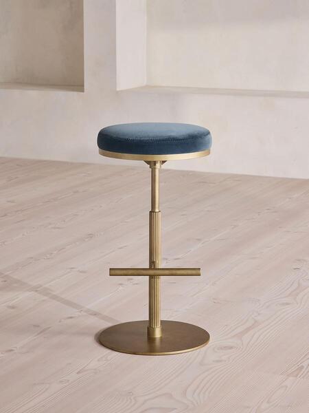  Soho Home Wardell Barstool, Velvet, Grey Blue, Uk 
