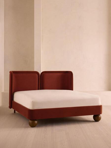 Soho Home Willem Bed, King, Velvet & Linen, Rust 