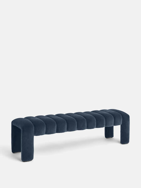  Soho Home Willis Bench, Velvet, Grey Blue 