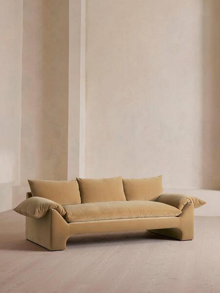  Soho Home Wyatt Three Seater Sofa, Velvet, Camel 