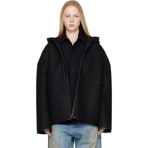 032c Black Neoprene Zip Up Hooded Jacket 