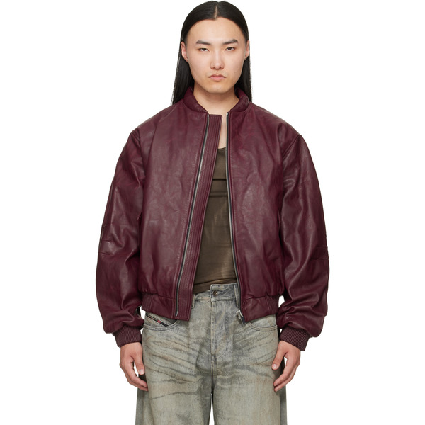  424 Red Leather Bomber Jacket 