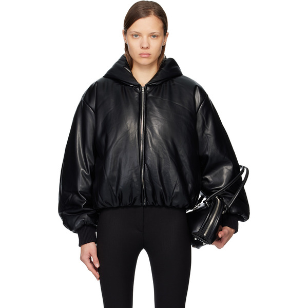  Acne Studios Black Hooded Faux-leather Jacket 