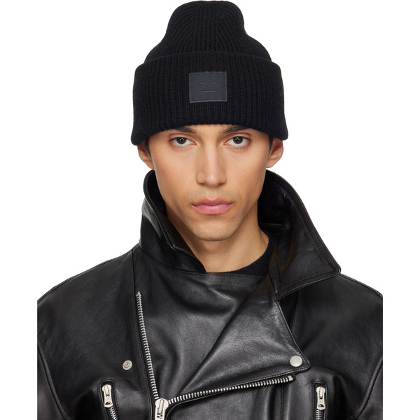  Acne Studios Black Wool Face Logo Beanie 