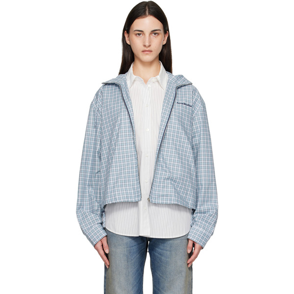  Acne Studios Blue Hooded Check Jacket 