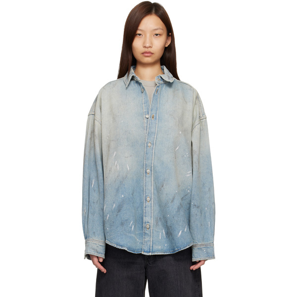  Acne Studios Blue Paint Splatter Denim Shirt 