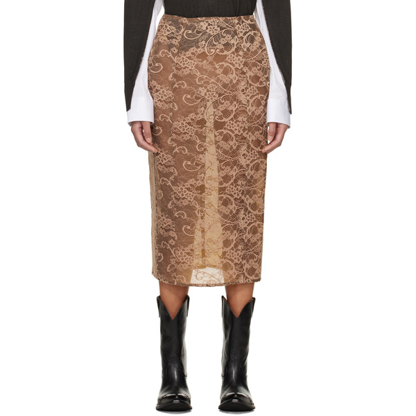 Acne Studios Brown Lace Midi Skirt 