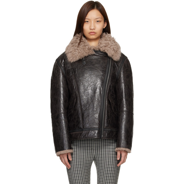  Acne Studios Brown Leather Shearling Jacket 