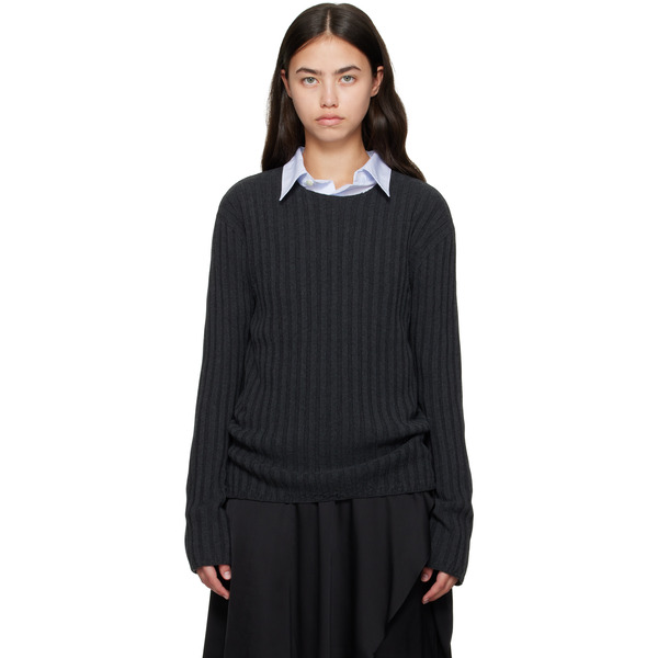  Acne Studios Gray Ribbed Crewneck Knit Sweater 