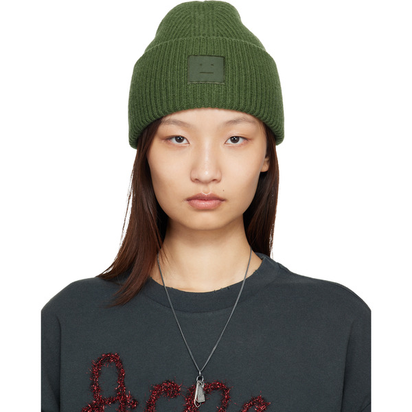  Acne Studios Green Face Logo Beanie 
