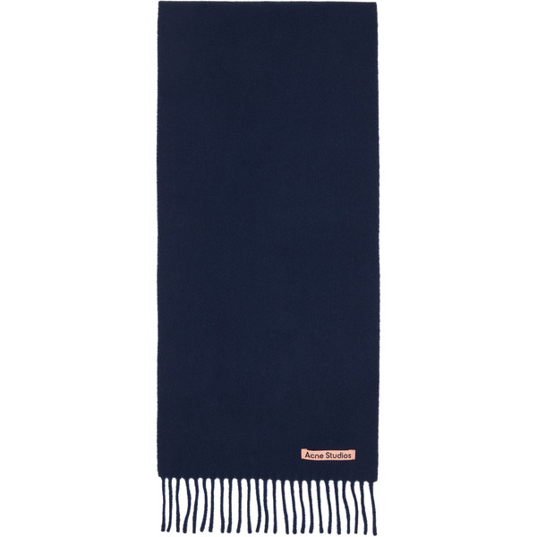  Acne Studios Navy Fringe Wool Narrow Scarf 