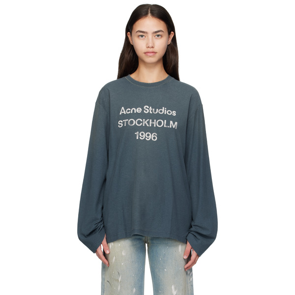  Acne Studios Navy Long Sleeve Logo T-shirt 