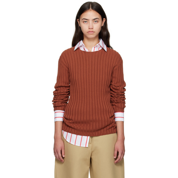  Acne Studios Orange Ribbed Crewneck Knit Sweater 