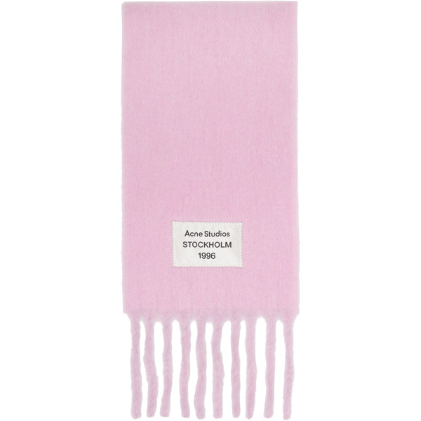  Acne Studios Pink Fringed Logo Label Scarf 