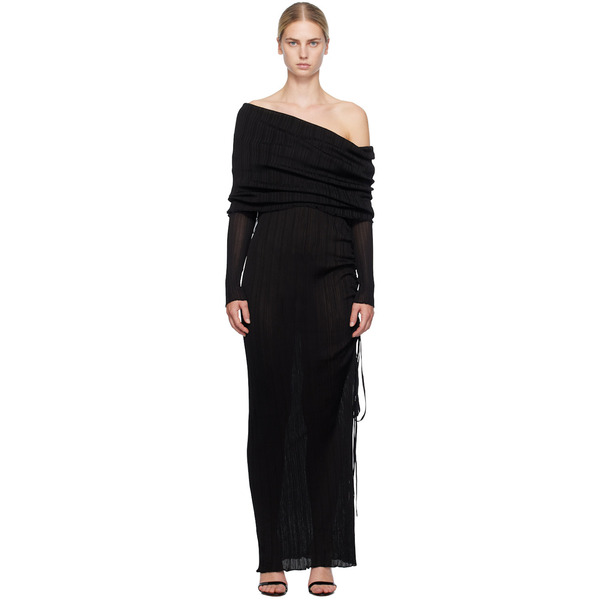  Alaïa Black Draped Off Shoulder Maxi Dress 