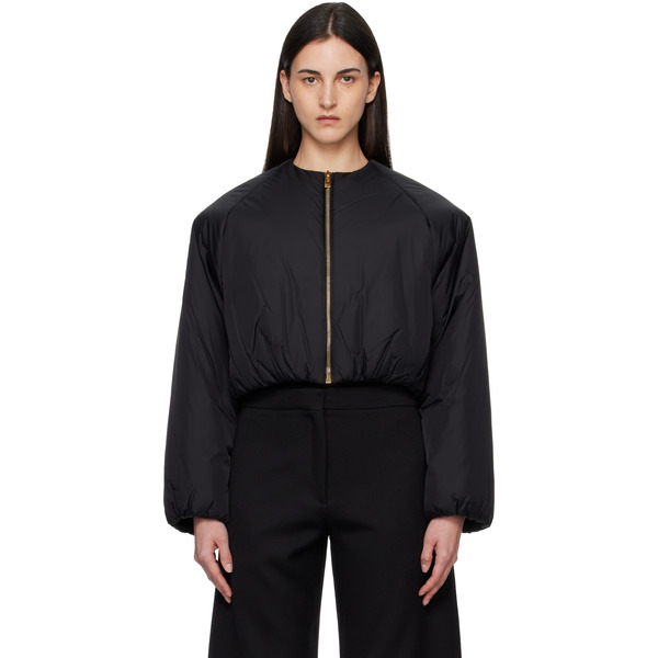  Alaïa Black Nylon Pleated Bomber Jacket 