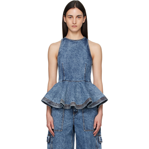  Alaïa Blue Peplum Denim Top 
