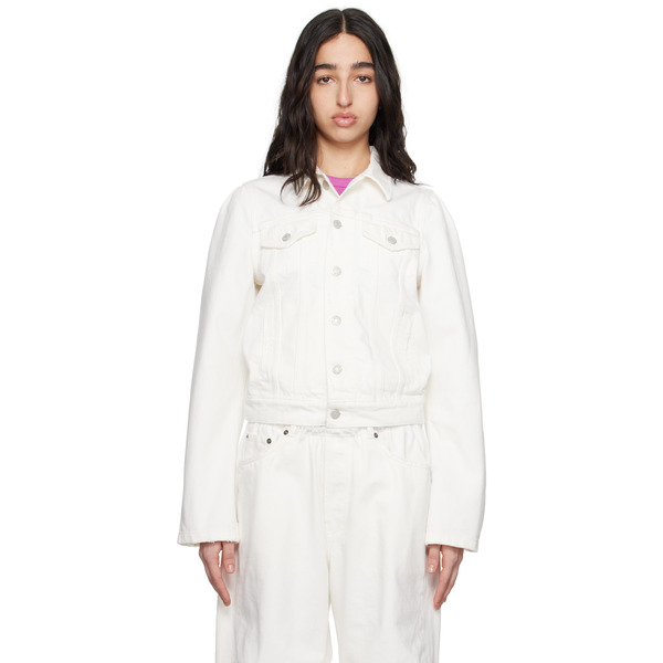  Alainpaul White Molded Shoulder Denim Jacket 