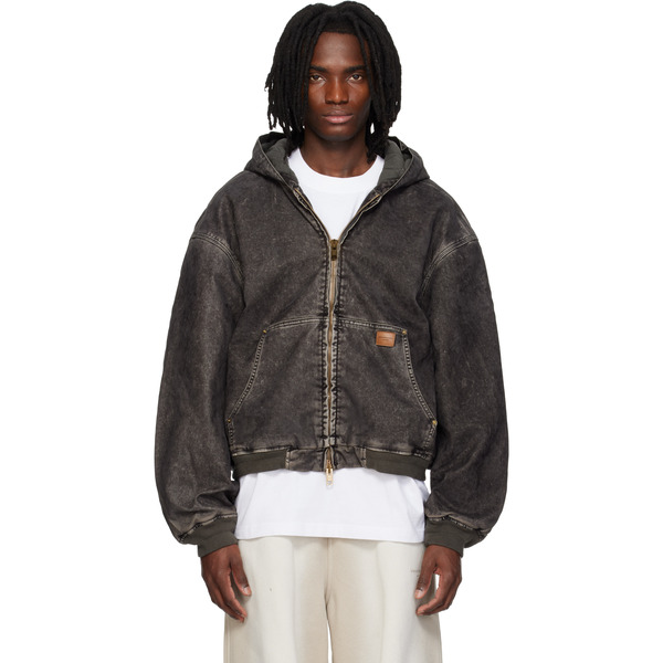  Alexander Wang Black Flocked Oversized Carpenter Jacket 