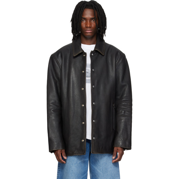  Alexander Wang Black Snap Front Leather Jacket 