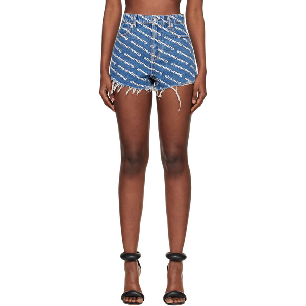  Alexander Wang Blue Denim Bite Logo Shorts 