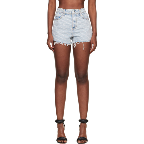 Alexander Wang Blue Denim Bite Logo Shorts 