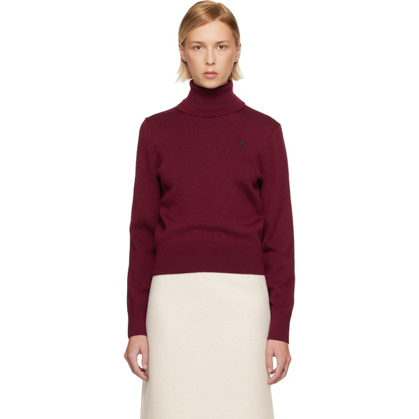  Ami Paris Burgundy Wool Ami De Coeur Turtleneck 
