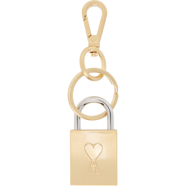  Ami Paris Gold Ami De Coeur Padlock Keychain 