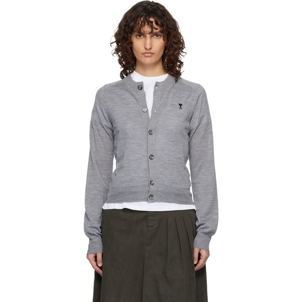  Ami Paris Gray Wool Crewneck Ami De Coeur Cardigan 