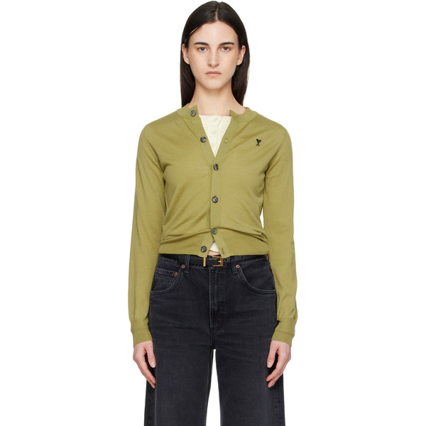  Ami Paris Green Wool Crewneck Ami De Coeur Cardigan 