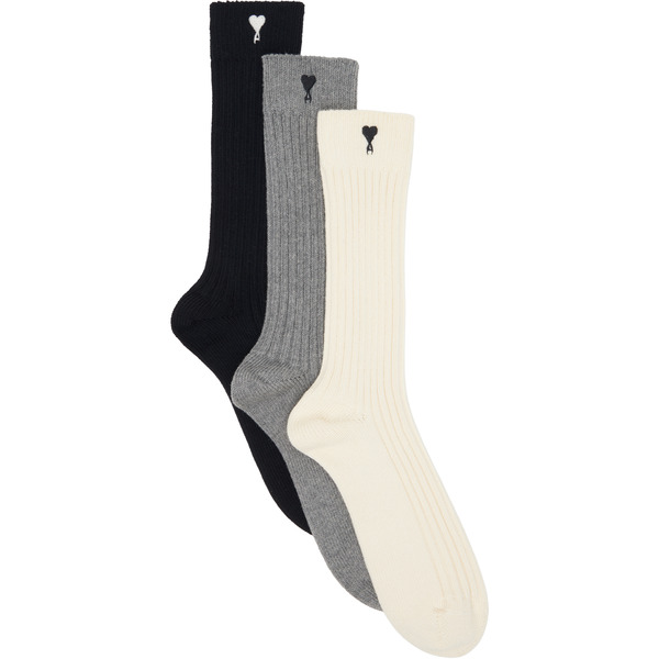  Ami Paris Three-pack Multicolor Ami De Coeur Socks 