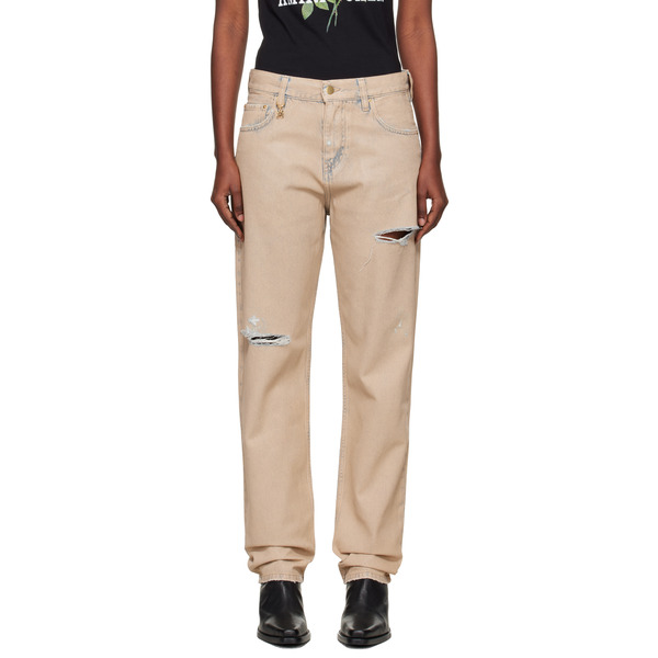  Amiri Beige Straight Ripped Jeans 