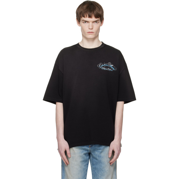  Amiri Black Crystal 'chateau' Script Oversized T-shirt 