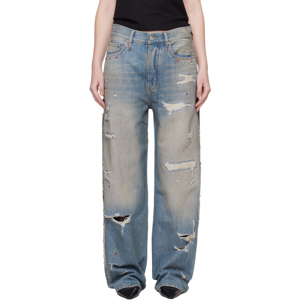  Amiri Blue Bones Studded Jeans 