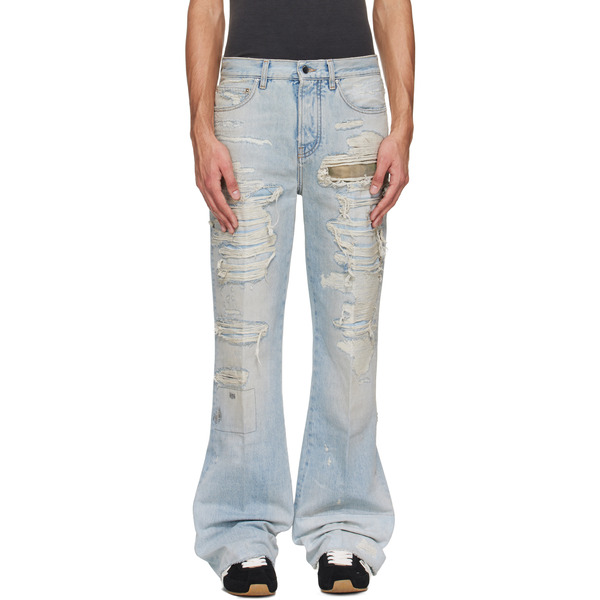  Amiri Blue Camo Repair Boot Cut Jeans 