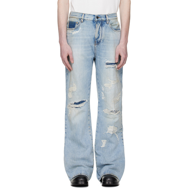  Amiri Blue Distressed Boot Cut Jeans 