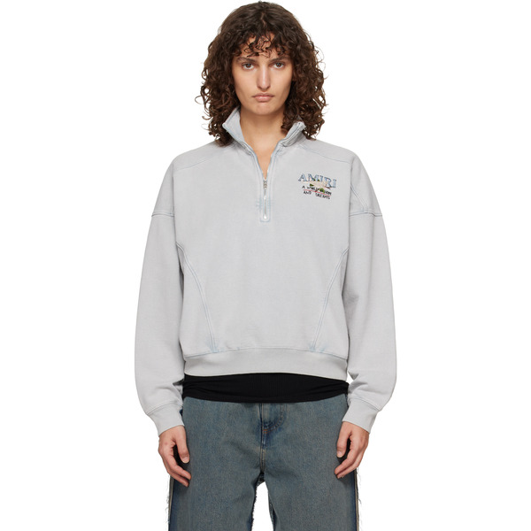  Amiri Gray 'hopes & Dreams' Half Zip Crew Sweater 