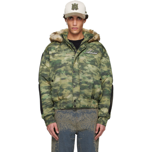  Amiri Green Bones Camo Hooded Jacket 