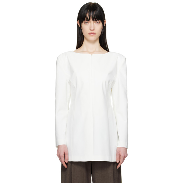  Amomento White Boat Neck Two Way Blazer 