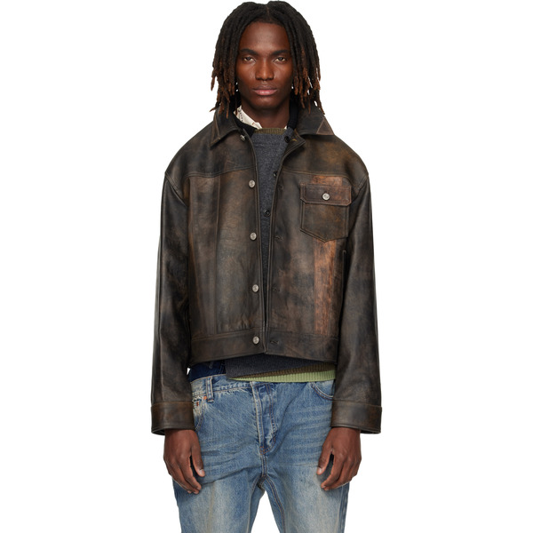  Andersson Bell Brown Leather Patchwork Trucker Jacket 