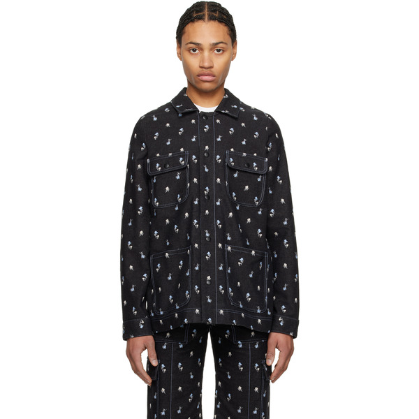  Anna Sui Black Embroidered Roses Barn Denim Jacket 