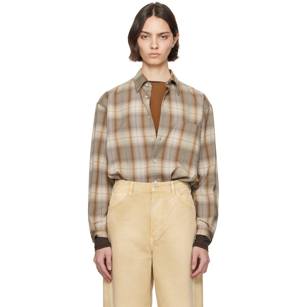  Auralee Brown & Gray Super Light Wool Check Shirt 