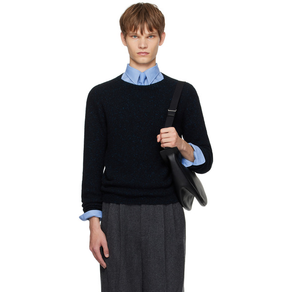  Auralee Navy Cashmere Melange Knit Sweater 