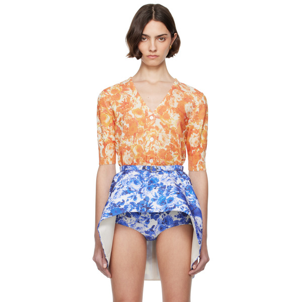  Bally Orange Rosengarten Print Cardigan 