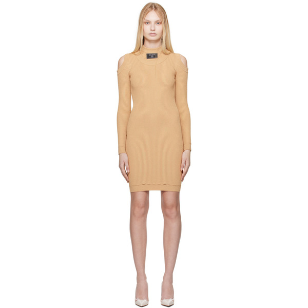  Balmain Beige Shoulder Cut Knit Minidress 