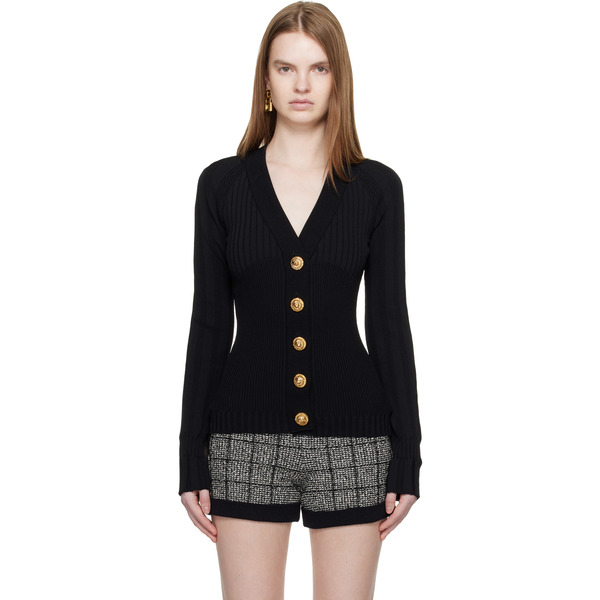  Balmain Black Buttoned V-neck Light Knit Cardigan 