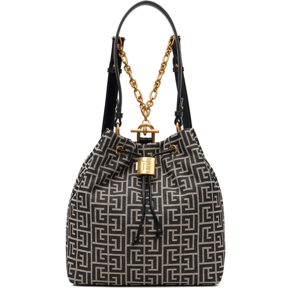  Balmain Black & Gray Pulse Monogram Jacquard Backpack 
