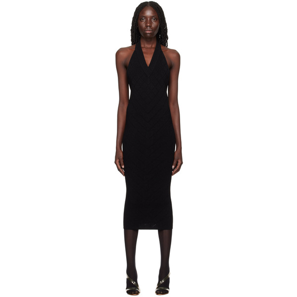 Balmain Black Halter Midi Dress 