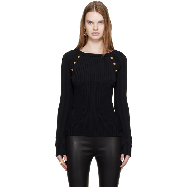  Balmain Black Knit Buttons Sweater 